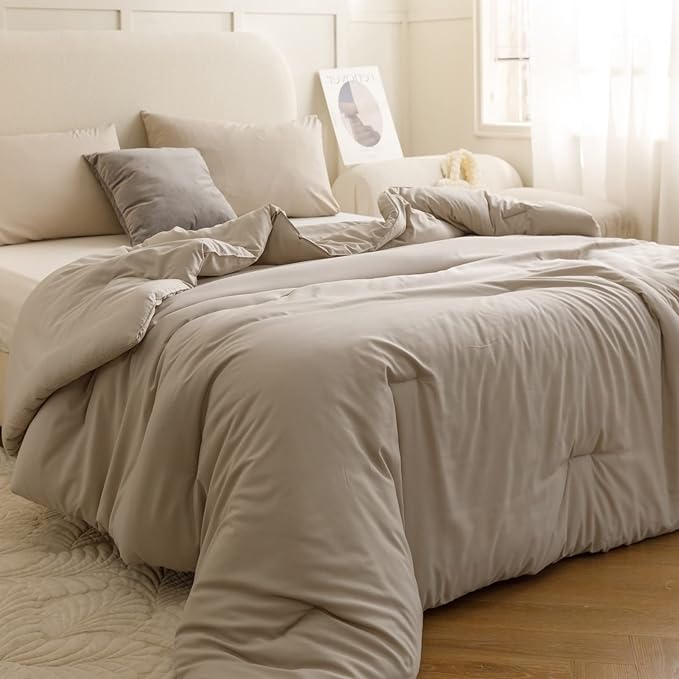 ROSGONIA King Size Comforter Set Oatmeal, All Season Bedding Soft Lightweight - Image 9