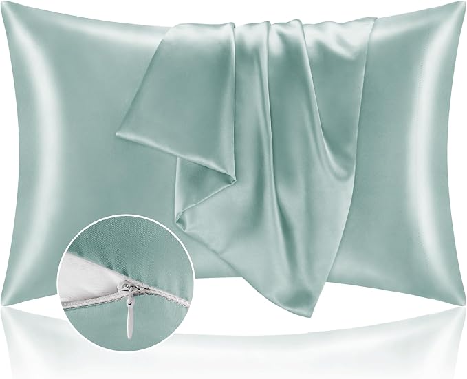 BEDELITE Satin Pillowcase with Zipper, Haze Blue King Size Pillow Cases Set of 2 by BEDELITE