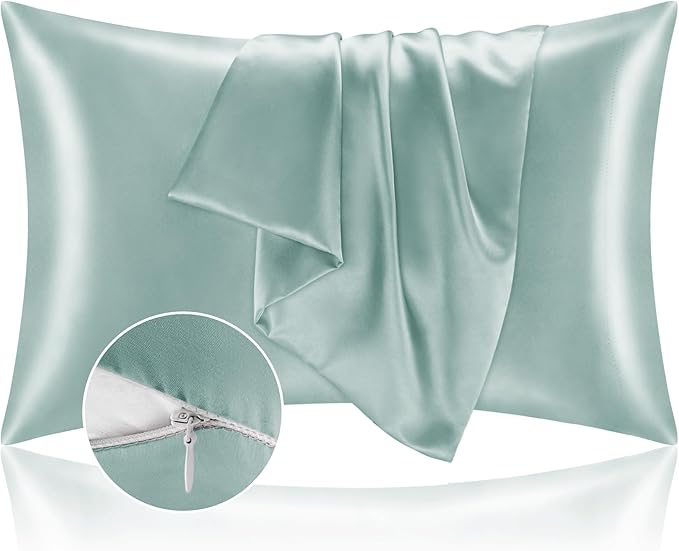 BEDELITE Satin Pillowcase with Zipper 2 Pack, Haze Blue Pillow Cases Standard by BEDELITE