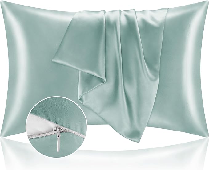 BEDELITE Satin Pillowcase with Zipper, Haze Blue Pillow Cases Queen Size Set of by BEDELITE