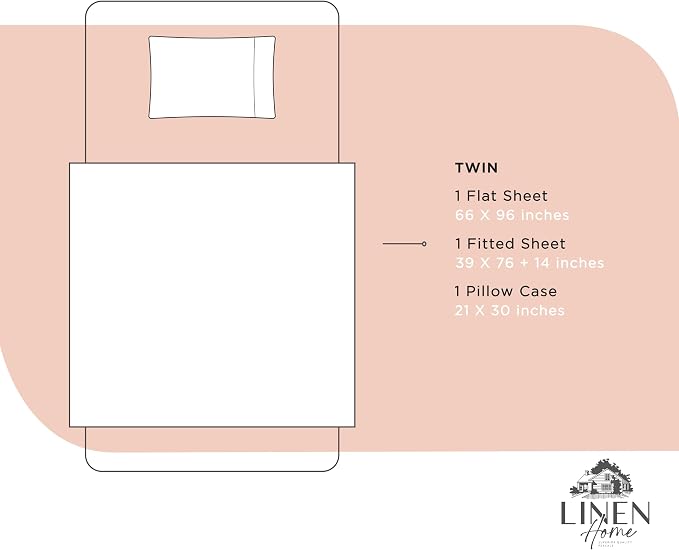 Linen Home 100% Cotton Percale Sheets Twin Size, Brushed Rose, Deep Pocket - Image 6