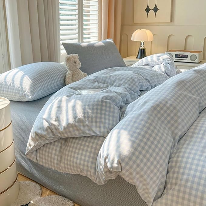 Nayoroom Gingham Duvet Cover Full Size Blue White Plaid Checkered Comforter - Image 3