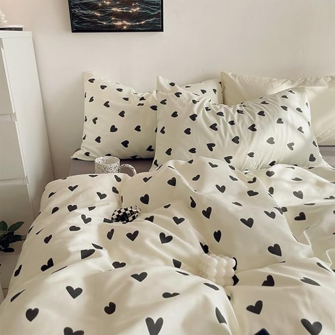 Nayoroom Black and White Heart Duvet Cover Twin Size Black Hearts Printed on - Image 4