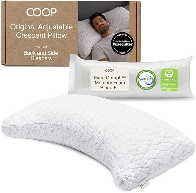 Coop Home Goods Original Crescent Adjustable Pillow, King Bed Pillows by CoopSleepGoods