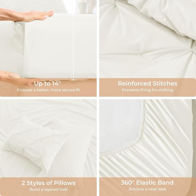 Sasttie Full Size Comforter Set, 7-Piece Bed in a Bag, Pintuck Bedding Set - Image 5