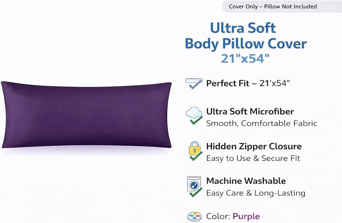 EVOLIVE Body Pillow Cover 21"x54", Ultra Soft Microfiber Pillowcase - Image 2