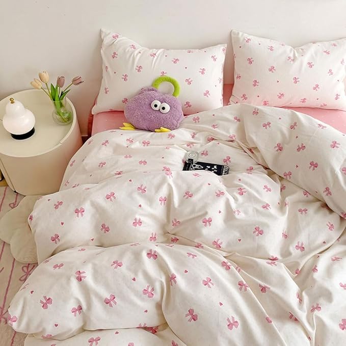 Nayoroom Pink Bow Duvet Cover Queen Size Heart Bows Printed Coquette Bedding - Image 3