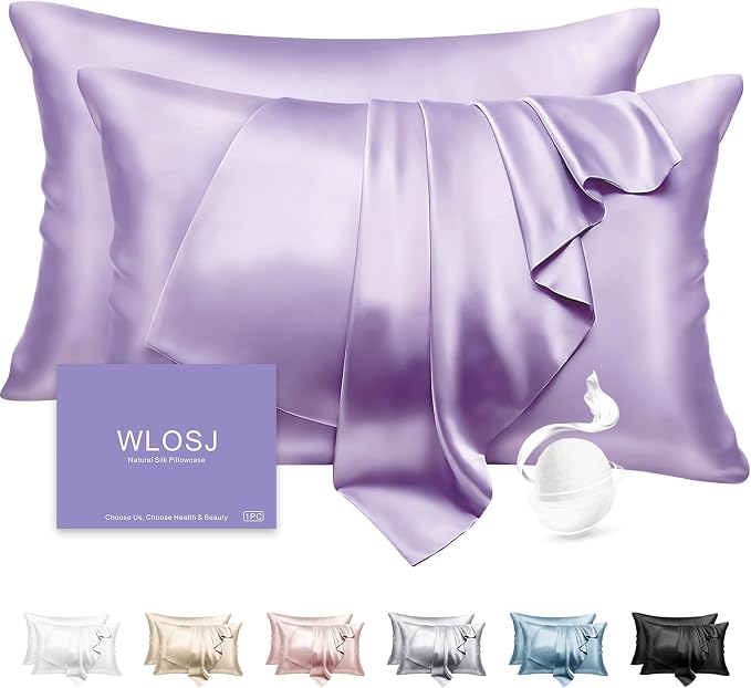 100% Silk Pillow Cases 2 Pack Queen Size Mulberry Silk Pillowcase Set of 2 by WLOSJ