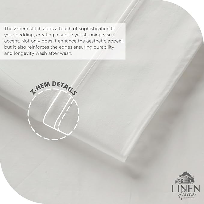 Linen Home 100% Cotton Percale Sheet Set, Full Size, Snow White, Deep Pocket - Image 3
