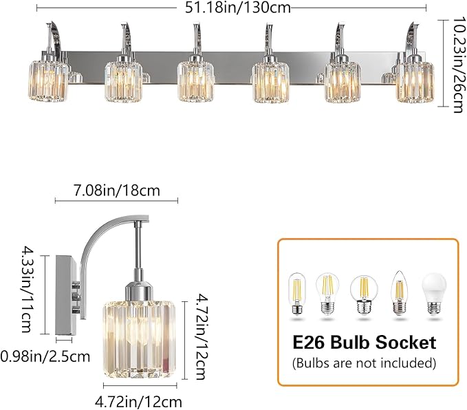 6-Light Crystal Vanity Light, Chrome Modern Wall Sconce - Image 4