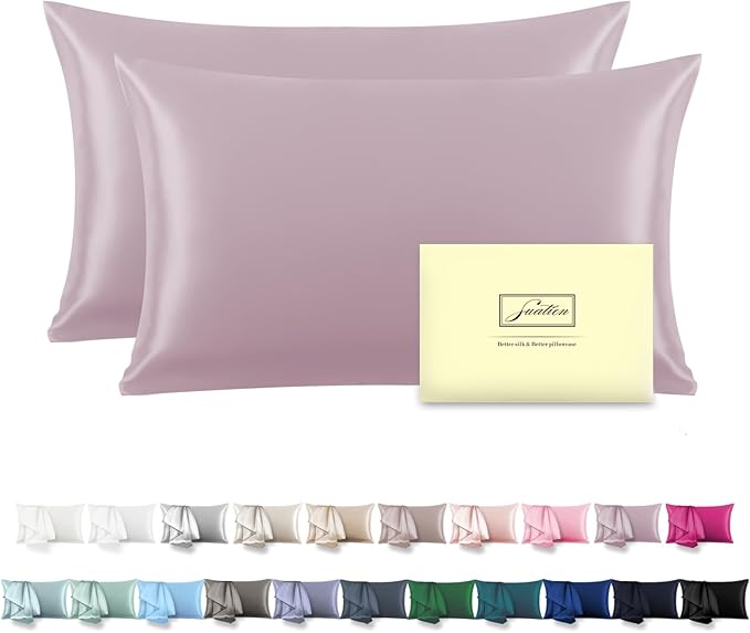 Silk Pillow Cases 2 Pack, Soft Breathable and Sliky Queen Size Pillow Cases Set by Suatien