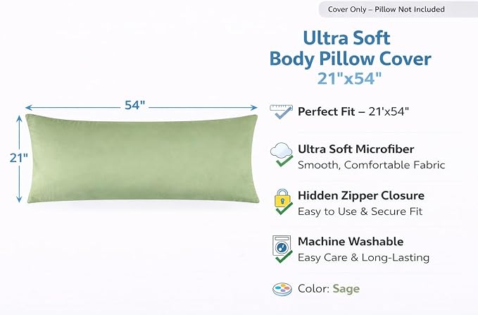 EVOLIVE Body Pillow Cover 21"x54", Ultra Soft Microfiber Pillowcase - Image 2