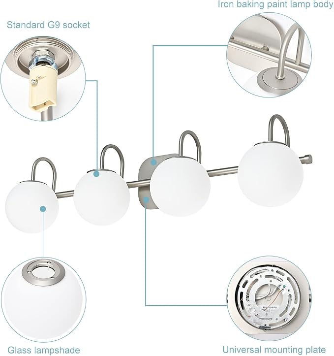 Mid Century Modern Brushed Nickel Bathroom Vanity Light Fixtures 4 Lights Milky - Image 5
