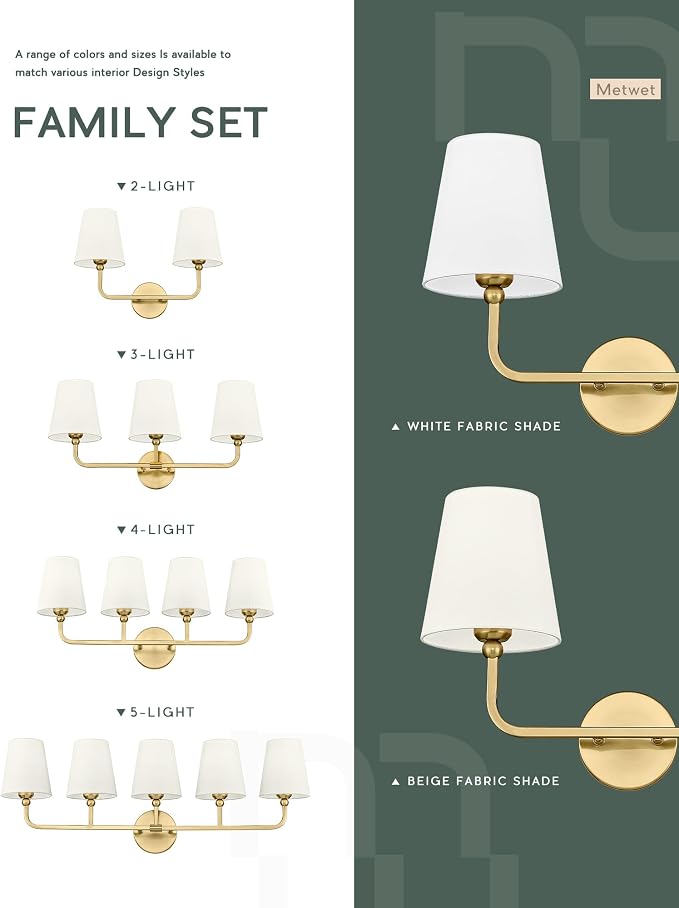 2 Light Bathroom Light Fixtures, Brushed Gold Vanity Lights, Double Wall Sconce - Image 5