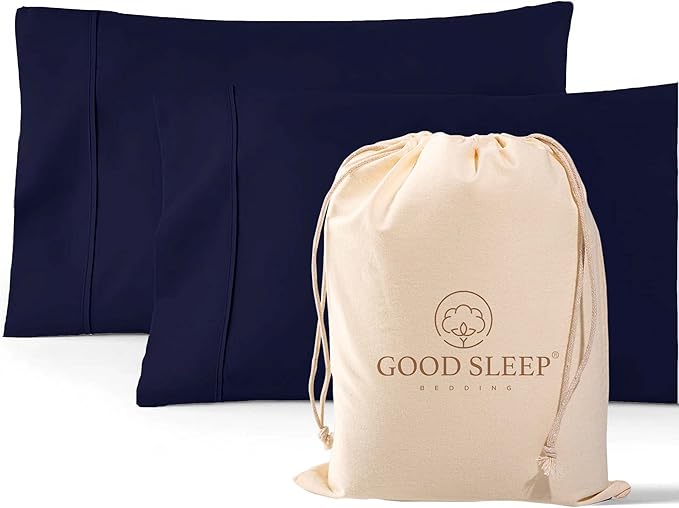 1000 TC Navy Blue Standard Pillowcases Set of 2 100% Egyptian Cotton Pillow by GoodSleepBedding