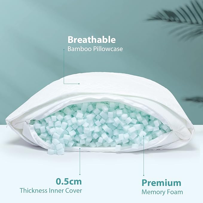 Rainmr Memory Foam Pillows Queen Size Set of 2 - Image 2