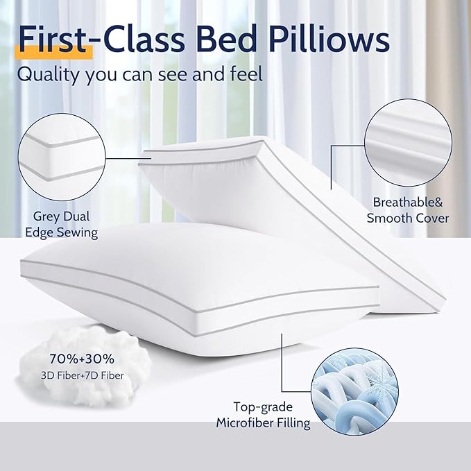 ROUMEA Pillows Queen Size Set of 4, Gusseted Bed Pillows - Image 4