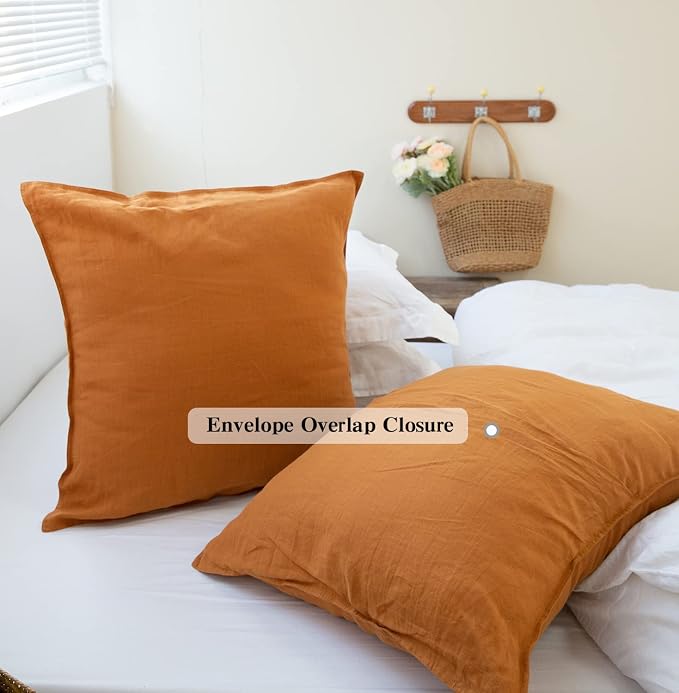 Simple&Opulence 100% Washed Linen Euro Shams 26'' x 26'' Pack of 2, Basic Style - Image 4