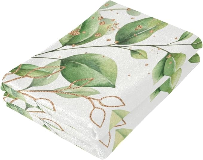 Green Gold White Leaves Hand Towels - Image 7