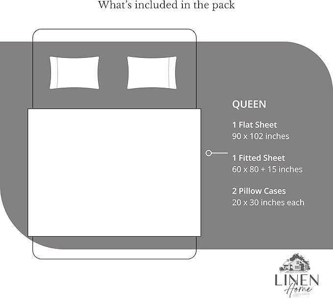Linen Home 100% Cotton Percale Sheets Queen Size, Smoky Charcoal, Deep Pocket - Image 6