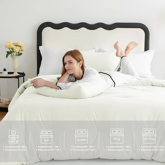 CozyLux King Size Comforter Set Ivory, 3 Pieces Solid Comforters King Size - Image 7