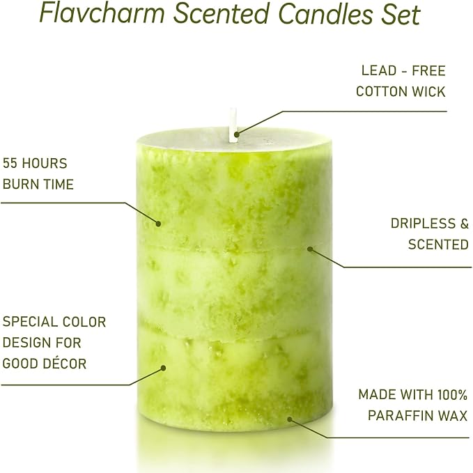 Green Pillar Candles Set of 3 Sage Scented Long Burning Candles 3x4 inch - Image 5