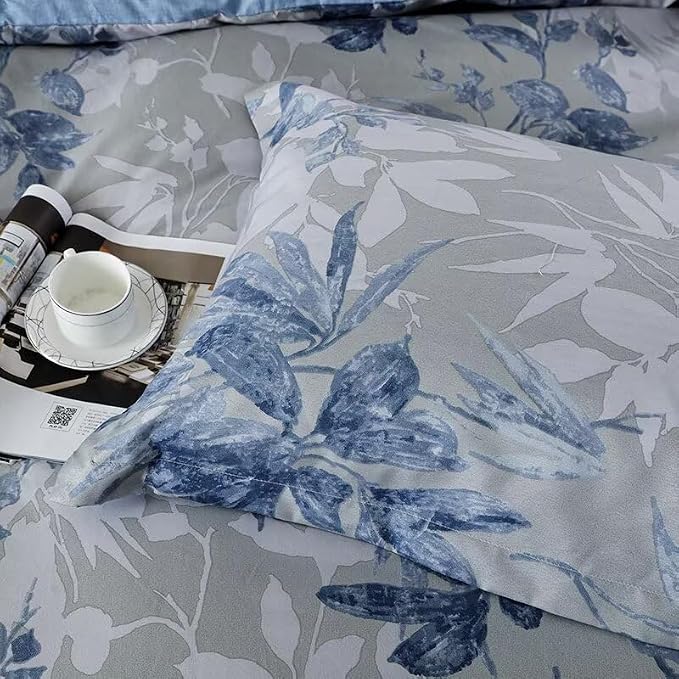 OAITE Duvet Cover Queen Size, Reversible Flower Blue Duvet Cover Set - Image 4