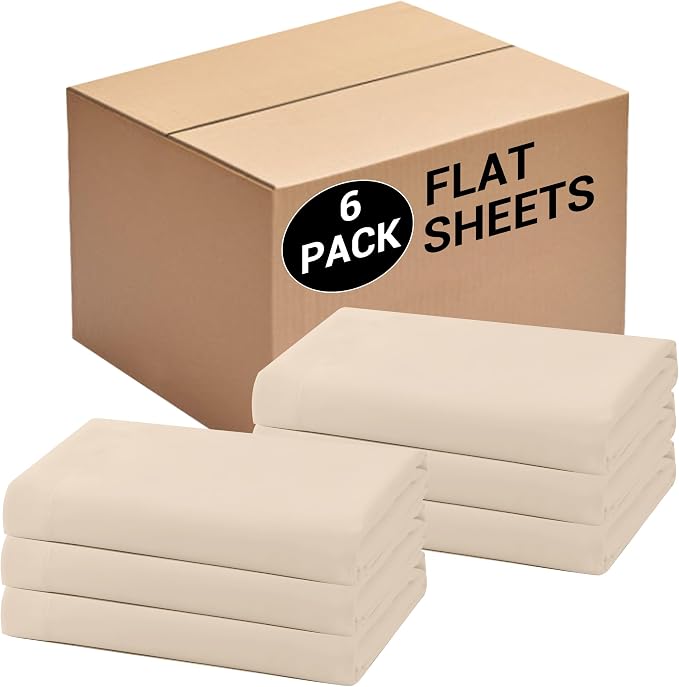 Bulk Queen Flat Sheets Only, 6 Pack Quick Sort Top Bed Sheet, Color-Coded Label by Culve