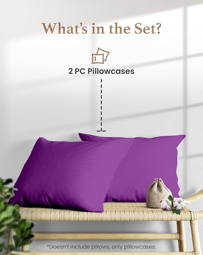 1000 TC Purple Standard Pillowcases Set of 4 100% Egyptian Cotton Pillow Cases - Image 2