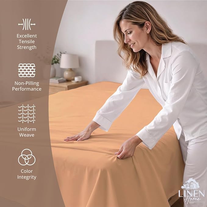 Linen Home 100% Cotton Percale 1 Flat Sheet, King Size - Image 2