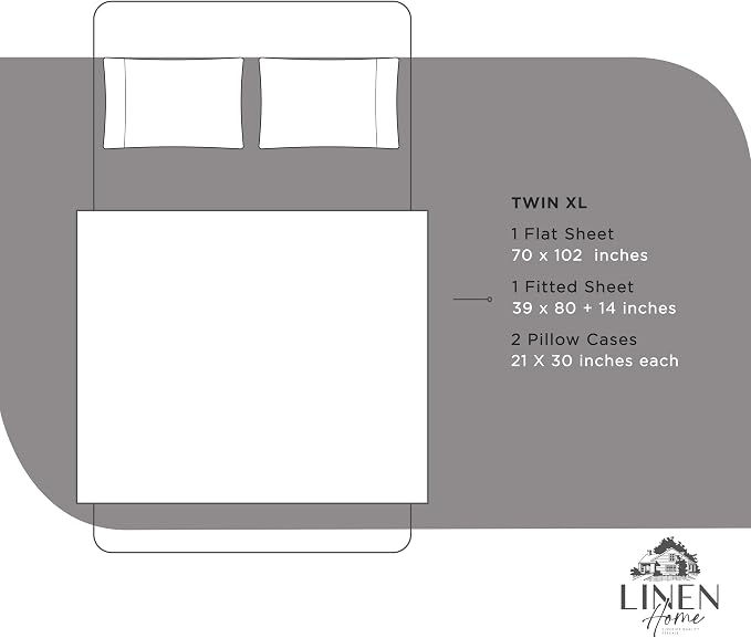 Linen Home 100% Cotton Percale Sheets Twin XL Size, Deep Pocket, 3 Pieces Set - Image 6