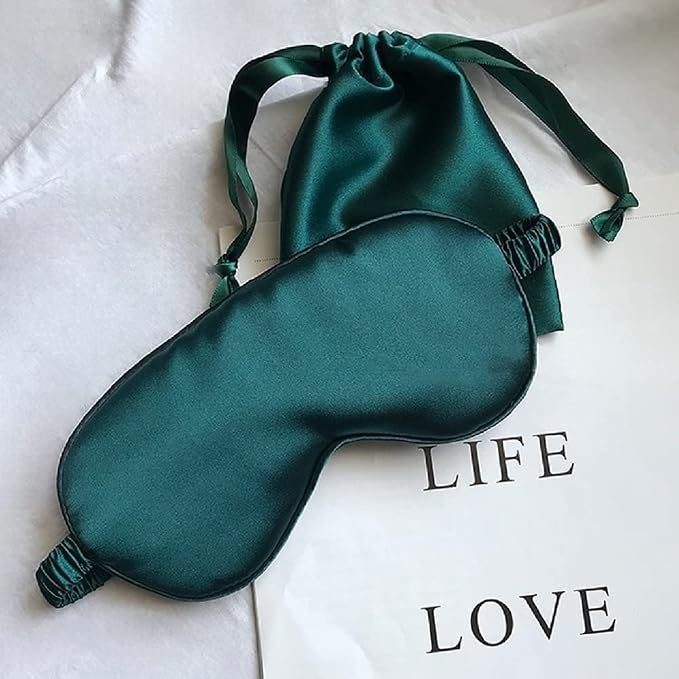 Silk Satin Sleeping Eye Mask, Dark Green Sleep Eye Mask Night Blindfold - Image 8
