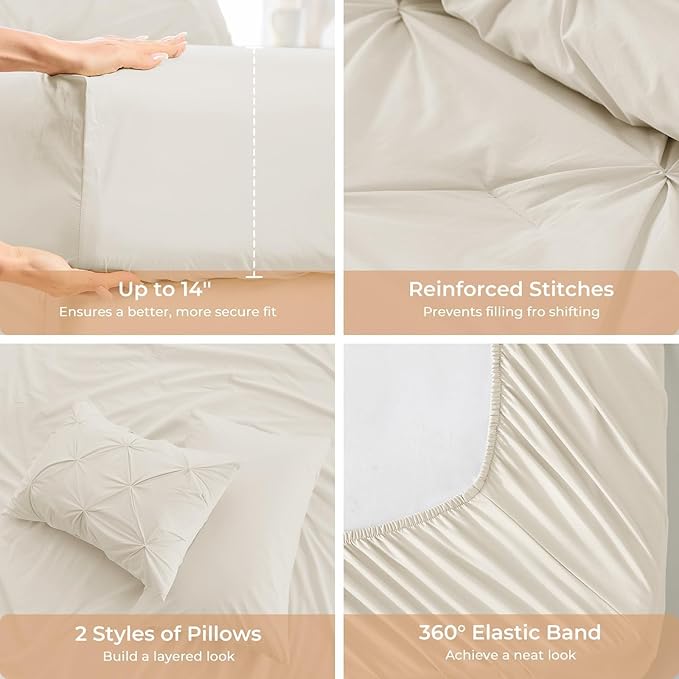 Sasttie California King Comforter Set, 7-Piece Bed in a Bag Cal King, Pintuck - Image 5