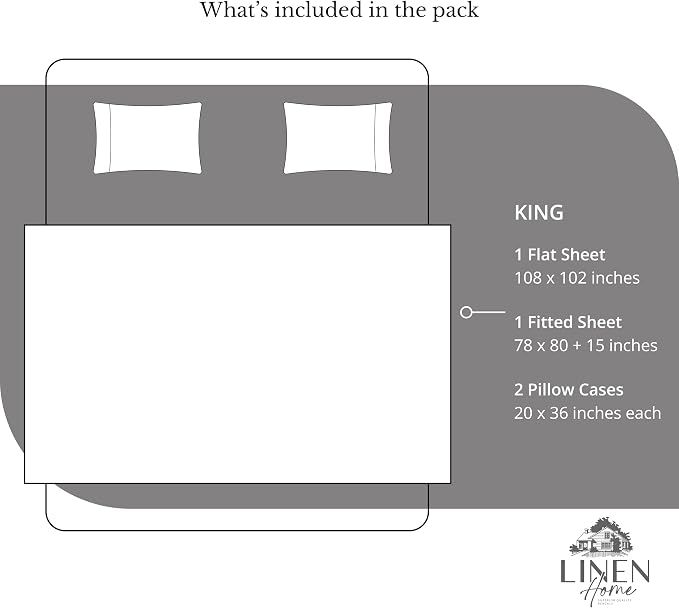 Linen Home 100% Cotton Percale Sheets King Size, Smoky Charcoal, Deep Pocket - Image 6
