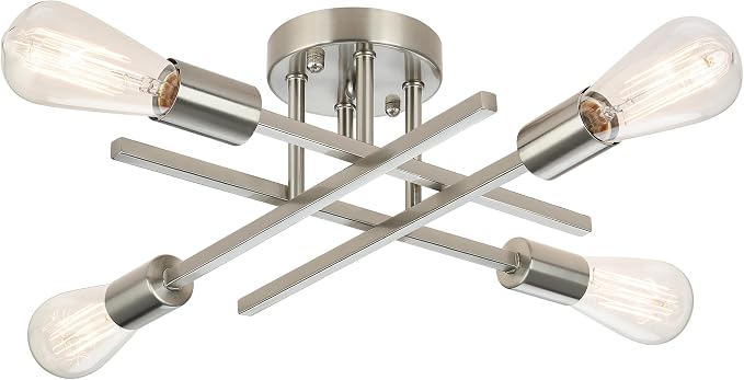 SunRider Industrial 4-Light Semi Flush Mount Ceiling Light Fixture, Brushed - Image 9