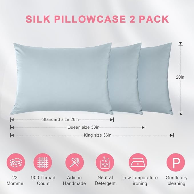 100% Silk Pillowcase 2 Pack for Hair and Skin, Both Sides 23 Momme Grade 6A+ - Image 6