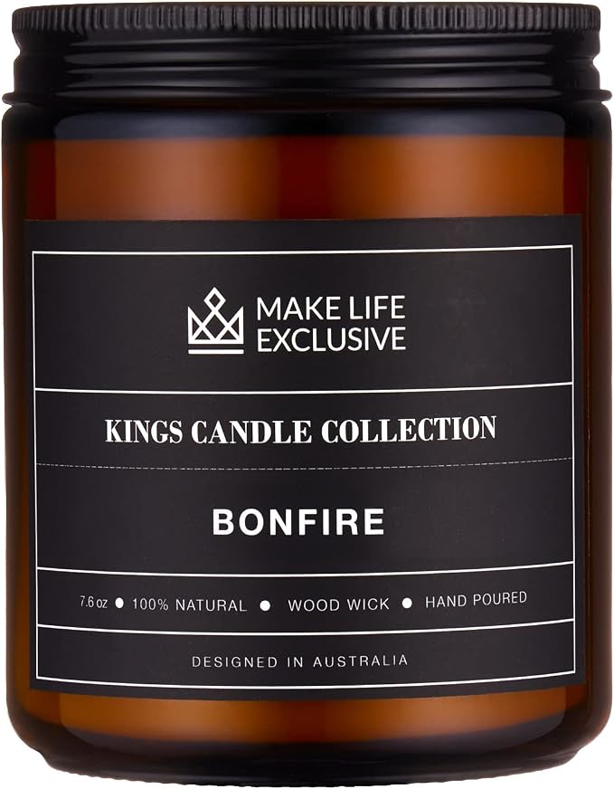 Scented Candles for Men | Bonfire, Mahogany & Teakwood Scented | Wooden Wick by MakeLifeExclusive