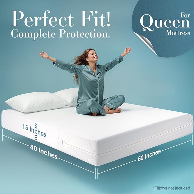 Utopia Bedding Queen Mattress Protector Zippered, 100% Waterproof Bed Bug and - Image 5