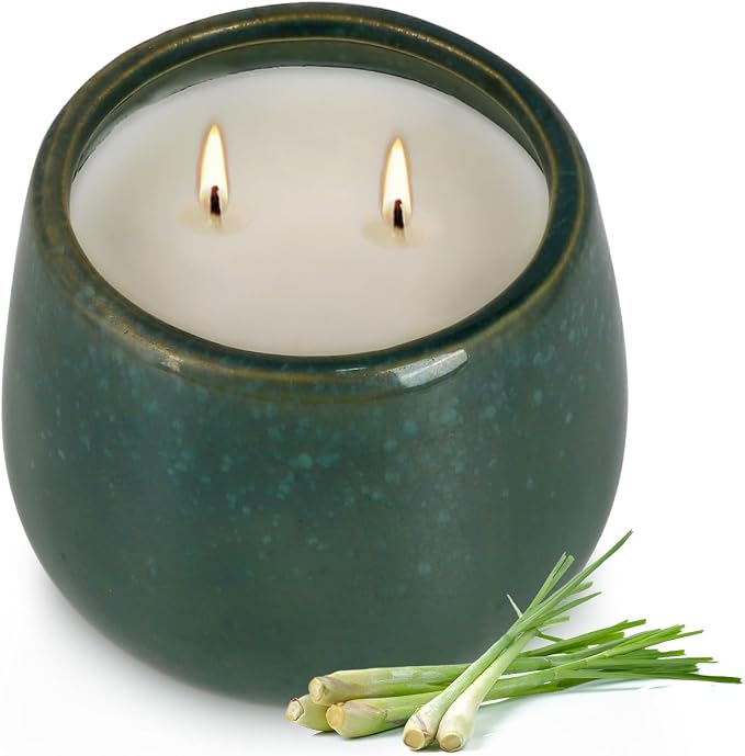 1 Pack Soy Wax Green Ceramic 2-Wick Outdoor Citronella Candles– Long Burning - Image 3