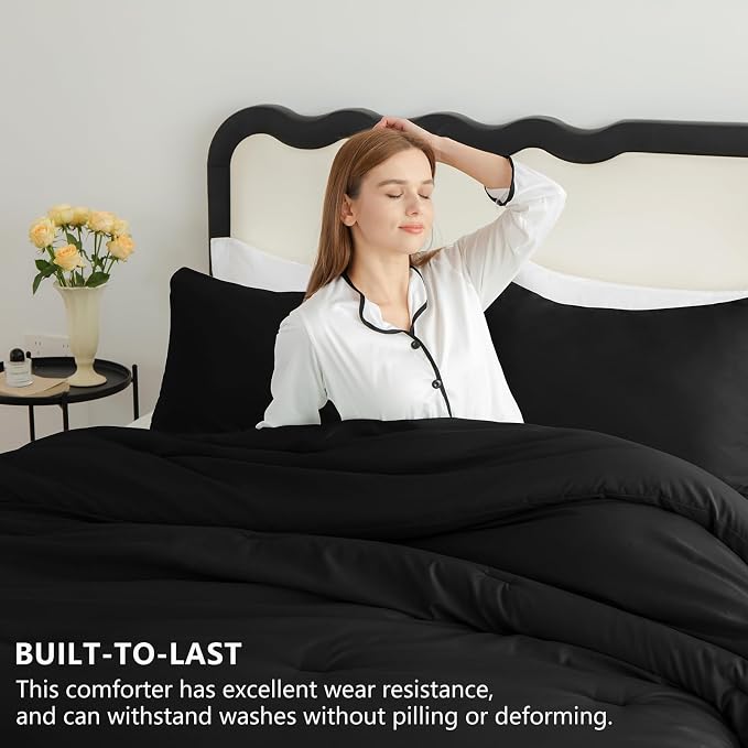 CozyLux Oversized King Comforter Set Black, 3 Pieces 120x98 Solid Breathable - Image 2