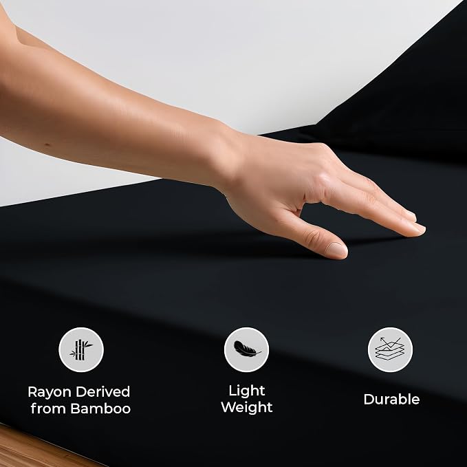 LINENWALAS Fitted Sheet Only Viscose Derived from Bamboo, Bottom Sheet - Image 6
