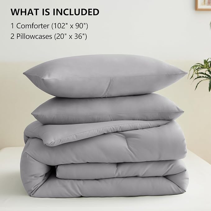 CozyLux King Size Comforter Set Grey, 3 Pieces Solid Comforters King Size - Image 6
