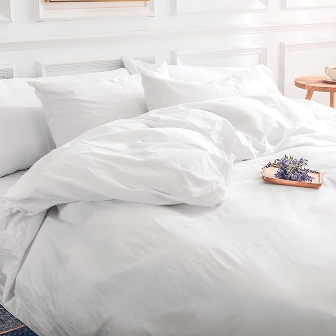 NEXHOME PRO Cotton Duvet Cover Queen Size White, Organic Natural Linen Feel by NEXHOMEPRO