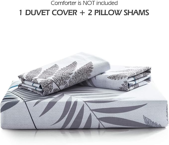 Duvet Cover Set, 600 Thread Count Cotton White Leaf Floral Pattern Print - Image 6