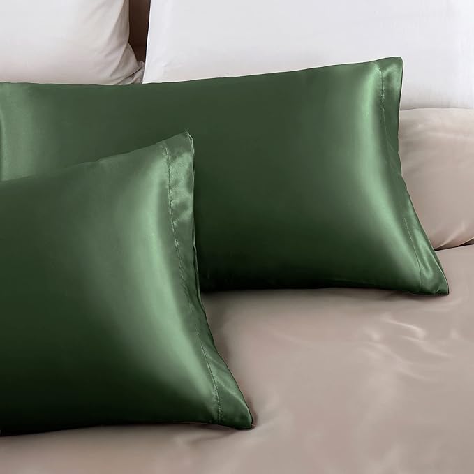 Aormenzy Satin Pillow Cases for Women King Size Set of 2, Woodland Green Satin - Image 5