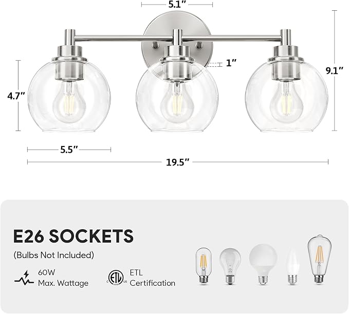 VONLUCE Bathroom Light Fixtures, 3-Light Vanity Light - Image 5