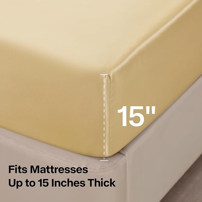 BEDELITE Satin Sheets Full Size Bed Set, Luxury Soft Champagne Silky Sheets - Image 5