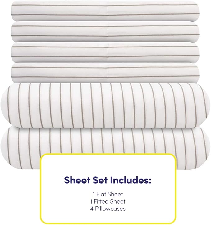Queen Sheets Pinstripe White - Image 4