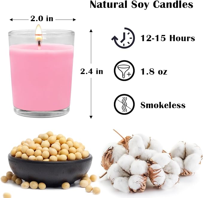 Set of 20 Pink Votive Candles Clear Glass Filled Unscented Soy Wax Candle - Image 7