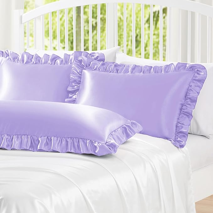 Homiest Ruffle Satin Body Pillow Cover, Silky Satin Body Pillowcase - Image 4
